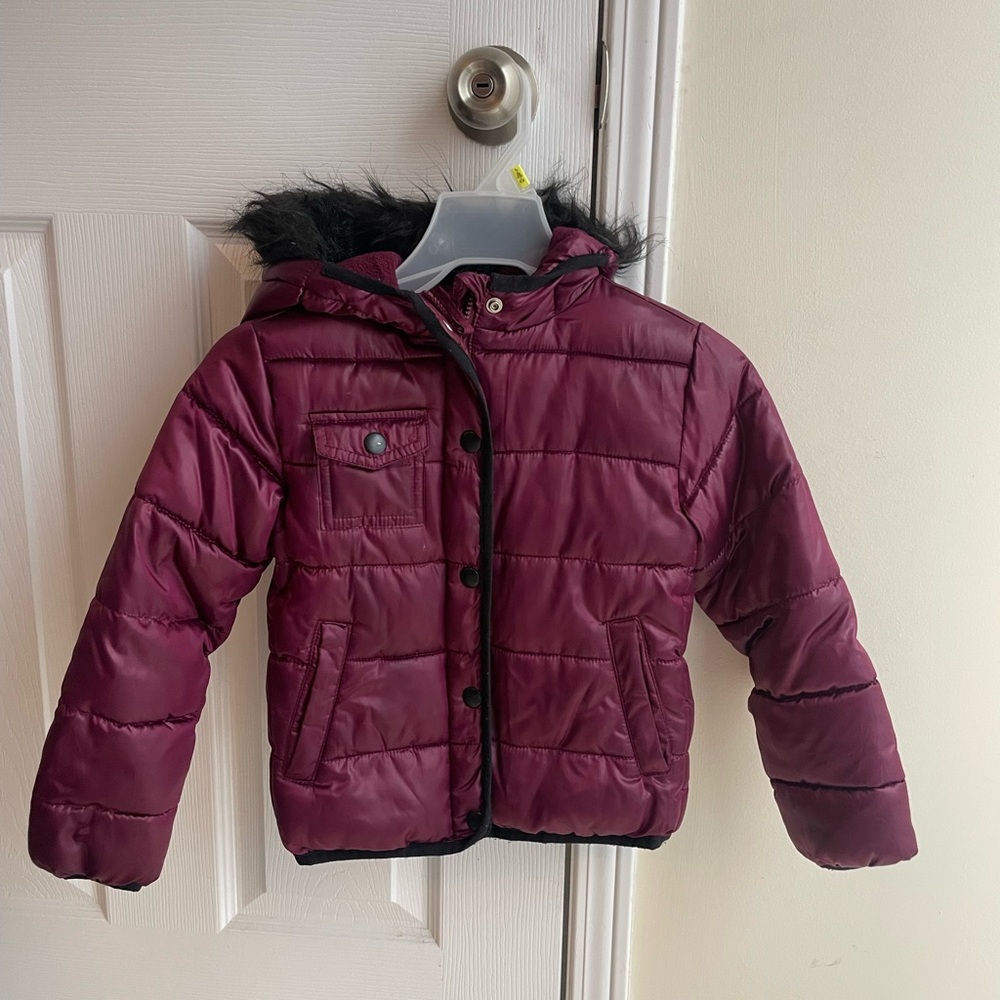 Kids Burgundy Puffer Jacket with Hood